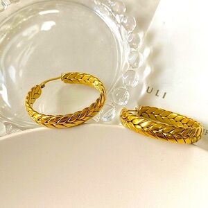Gold Wheat Ear Hoop Earrings